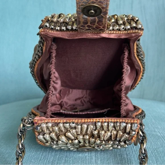 MARY FRANCES What A Hoot Owl Copper Metallic Mixed Metal Beaded Clutch Crossbody - Picture 7 of 14